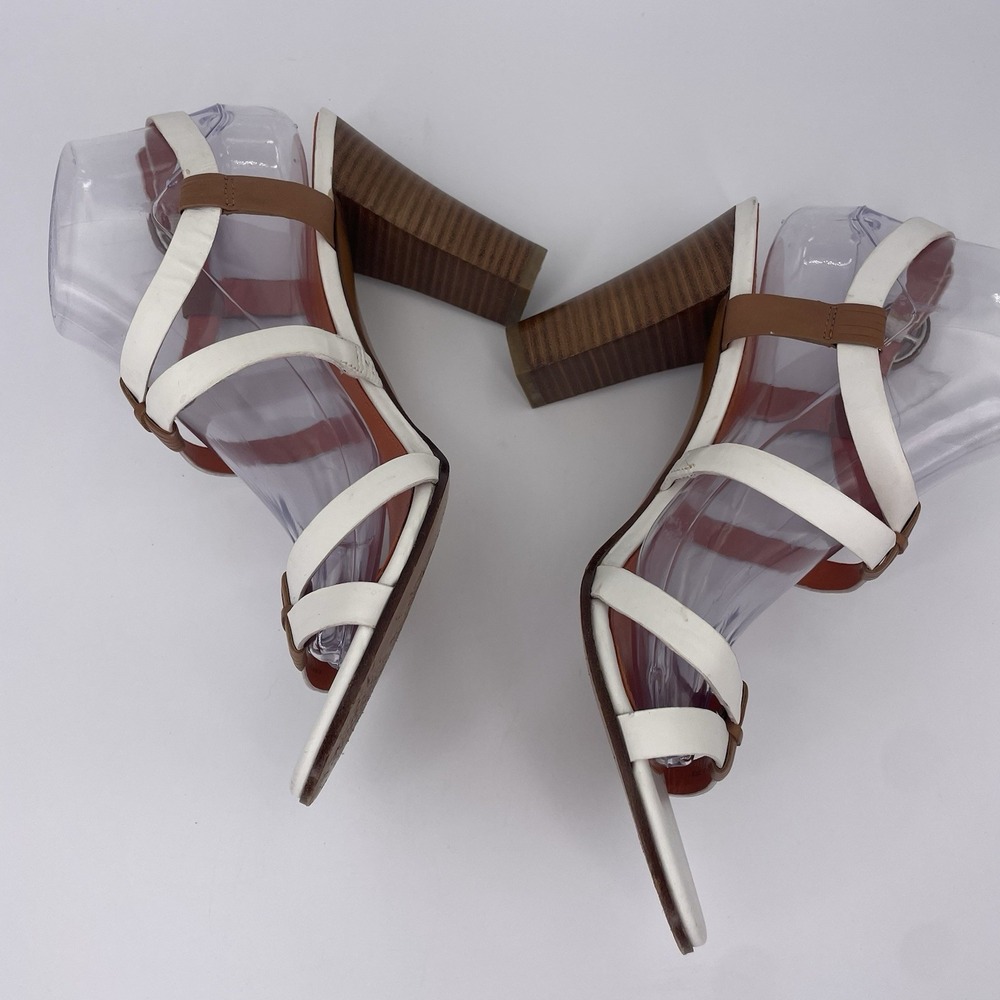 Via Spiga Sz 9 Strappy White & Brown Heels Stiletto Sandals Italian Leather - Picture 3 of 13